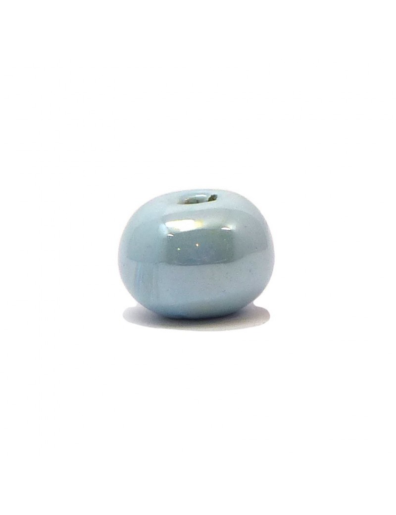 Perle céramique émaillée 16 mm bleu glacier Perle céramique émaillée 16 mm bleu glacier