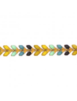 Chaine épi 7 mm émaillée bleu marine-vert-jaune-bleu-doré - 1 cm