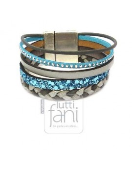 Cuir plat pailleté bleu 6 mm