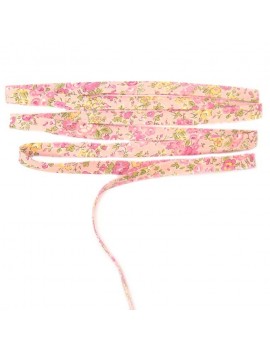 Biais Liberty Tatum fond rose fleur rose et vert - 25 cm