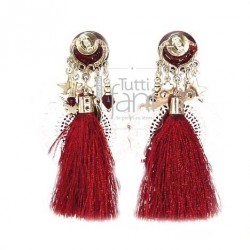 Boucle d'oreille nacre estampe et pompon bordeau