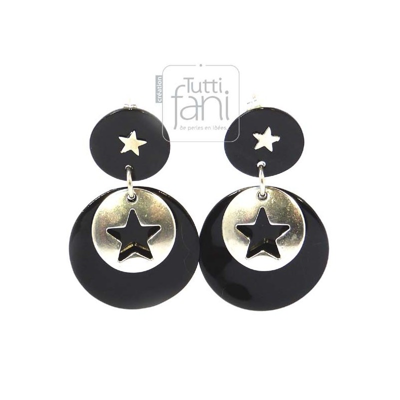 Boucles d'oreilles nacre noir étoile argent