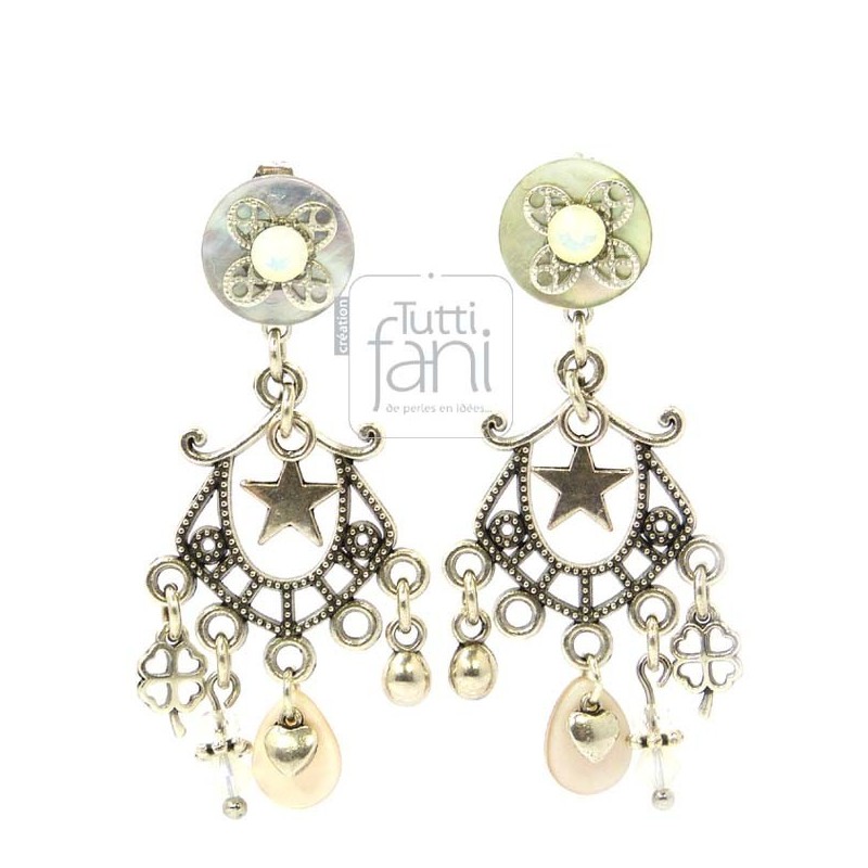 Boucles d'oreilles nacre naturel et breloques