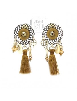 Boucles d'oreilles clips pompon camel