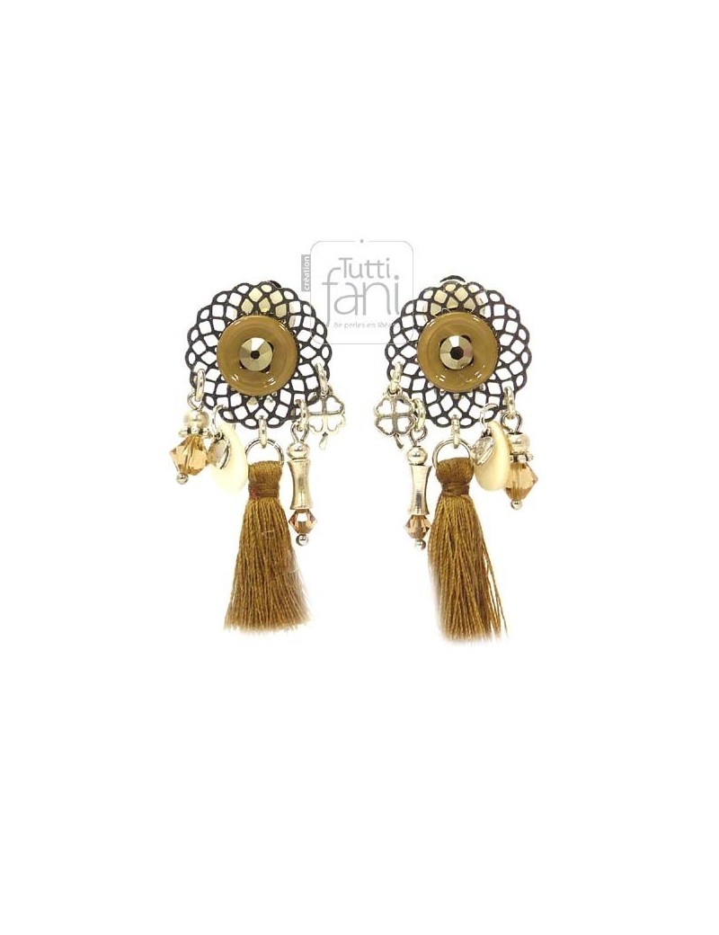 Boucles d'oreilles clips pompon camel