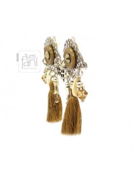 Boucles d'oreilles clips pompon camel