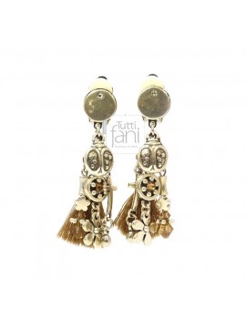 Boucles d'oreilles clips breloques argentées et camel