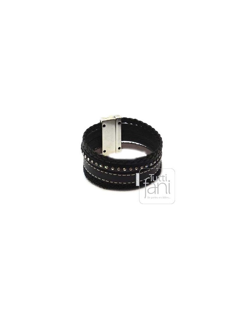 Manchette en cuir noir 30 mm