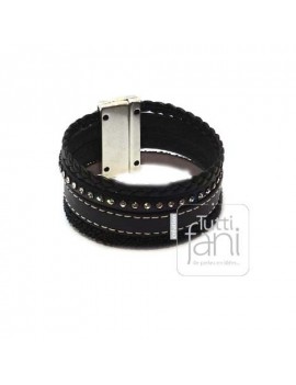 Manchette en cuir noir 30 mm