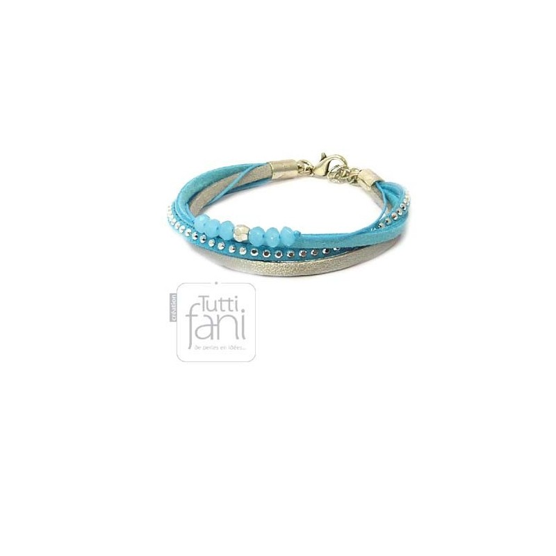 Bracelet multi-liens turquoise et gris