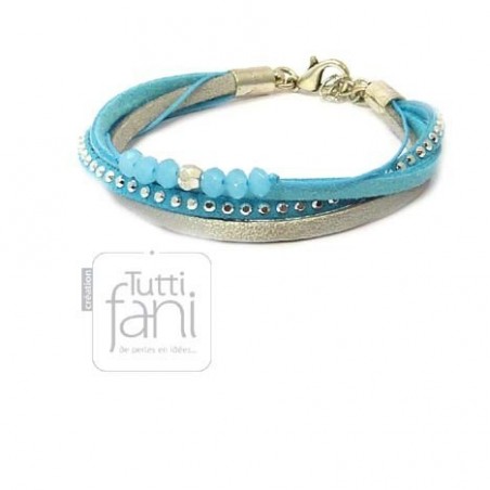 Bracelet multi-liens turquoise et gris