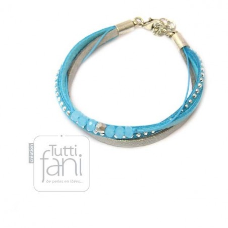 Bracelet multi-liens turquoise et gris