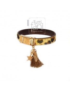 Bracelet en cuir léopard rose doré