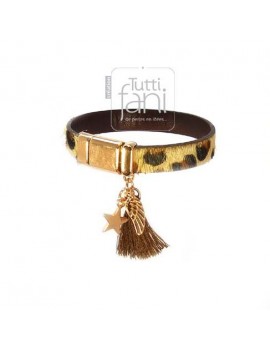 Bracelet en cuir léopard rose doré