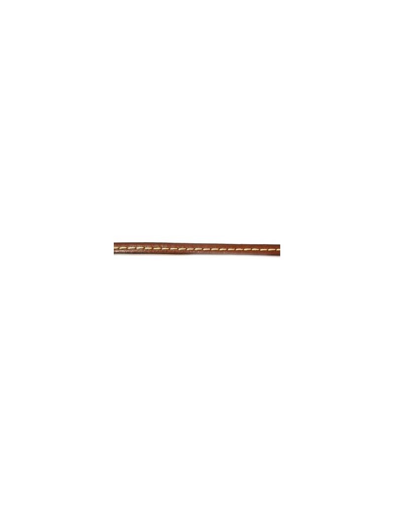 Cuir plat naturel 1 surpiqûre marron 5 mm - 10 cm