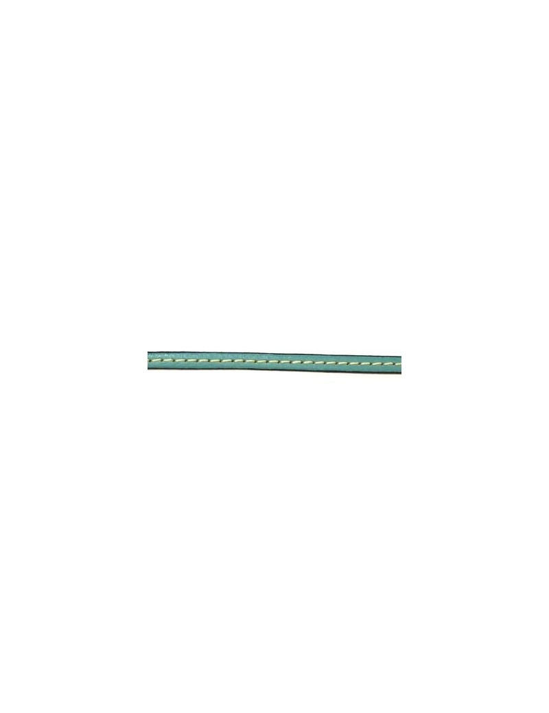 Cuir plat naturel 1 surpiqûre turquoise 5 mm - 10 cm