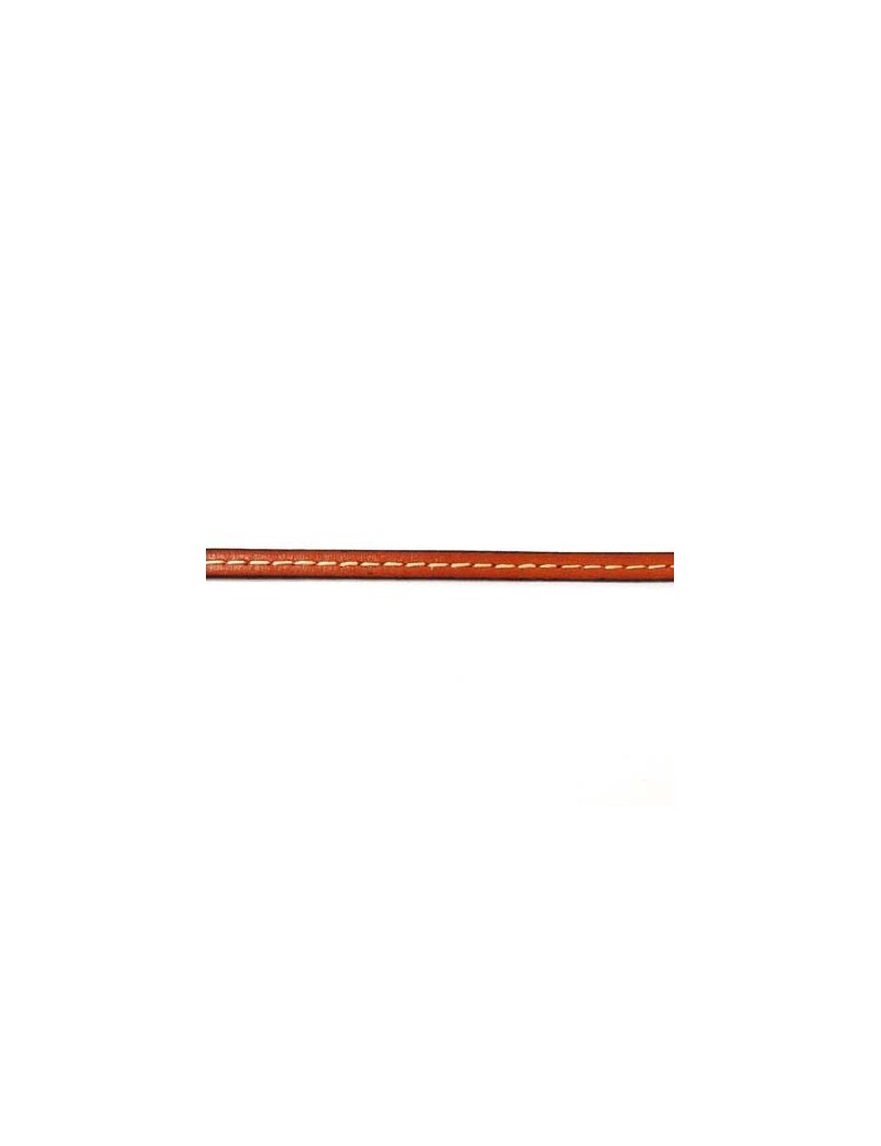 Cuir plat naturel 1 surpiqûre orange 5 mm - 10 cm