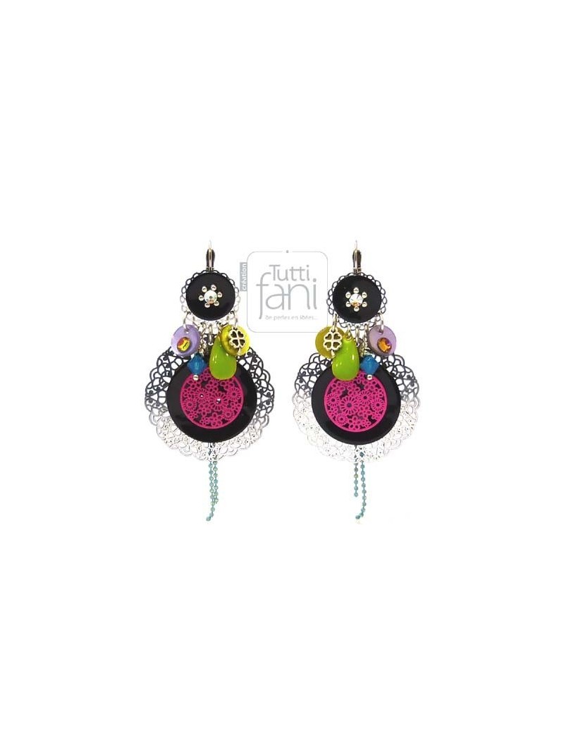 Boucles d'oreilles dormeuses noires et couleurs vives