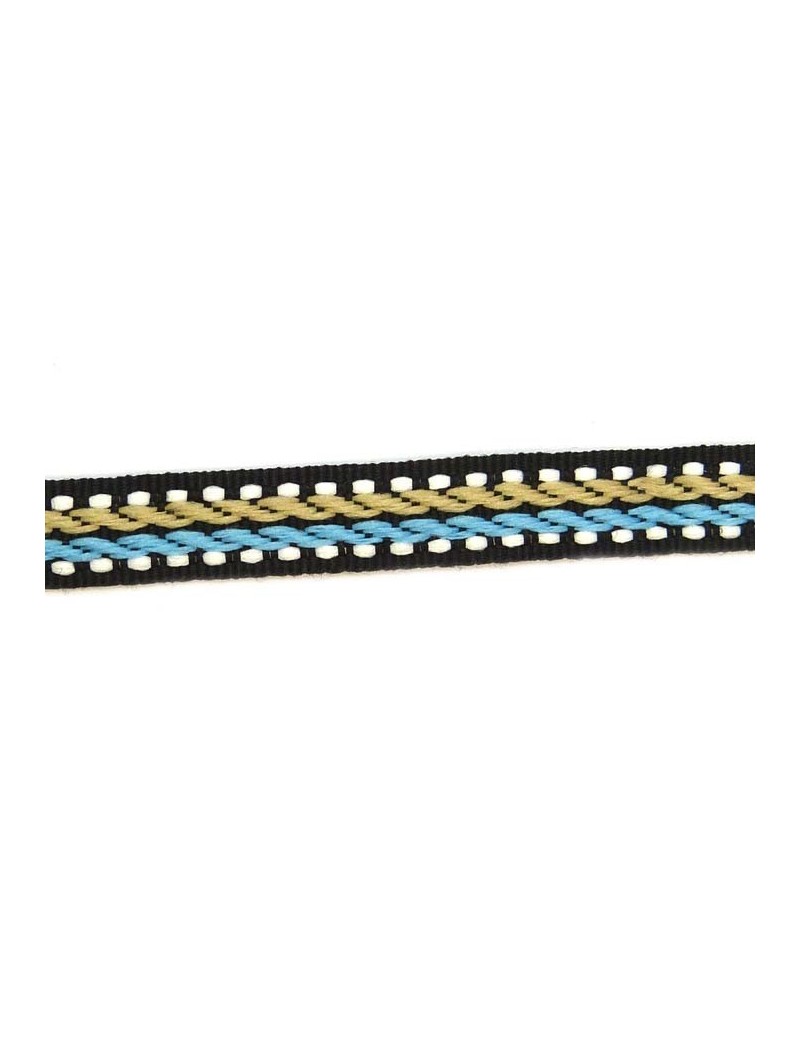 Ruban motif corde beige et bleu 10 mm - 50 cm