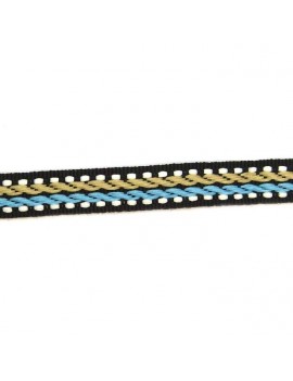 Ruban motif corde beige et bleu 10 mm - 50 cm