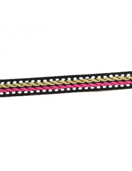 Ruban motif corde beige et fuchsia 10 mm - 50 cm