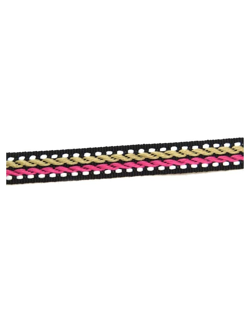 Ruban motif corde beige et fuchsia 10 mm - 50 cm