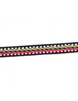 Ruban motif corde beige et fuchsia 10 mm - 50 cm