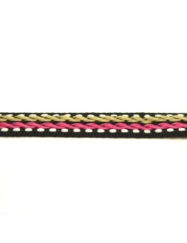 Ruban motif corde beige et fuchsia 10 mm - 50 cm