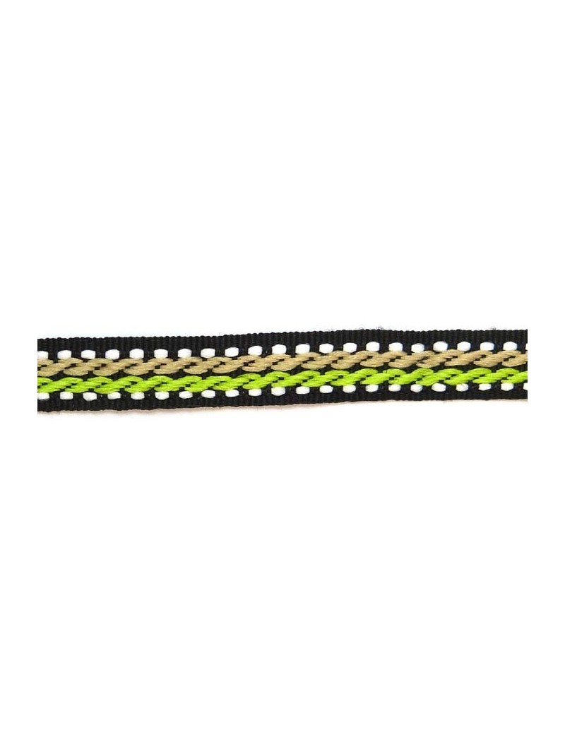 Ruban motif corde beige et vert 10 mm - 50 cm