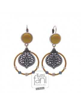 Boucles d'oreilles anneaux jaune et bleu marine