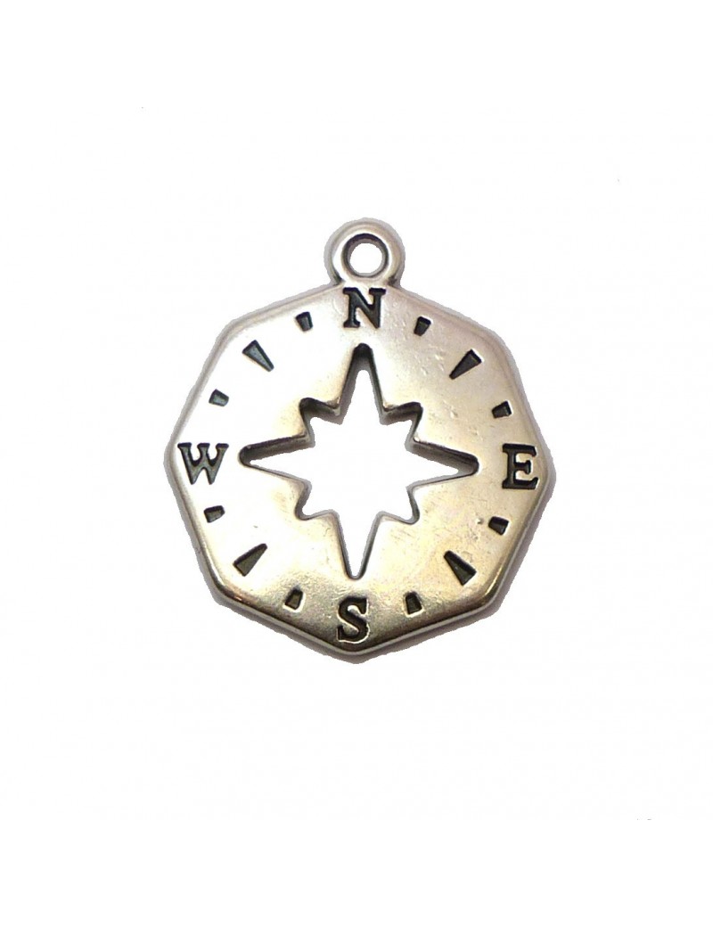 Boussole argent vieilli 22x25 mm Boussole argent vieilli 22x25 mm