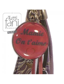 Porte-clés "Mamie On t'aime" rose et mauve