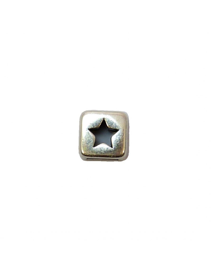 Passant carré étoile argent vieilli 5 mm