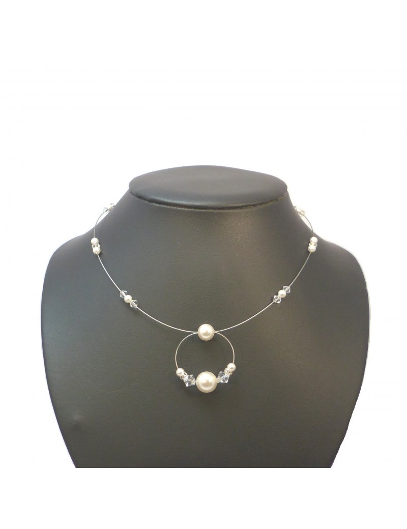 Collier anneau perles fines et cristal