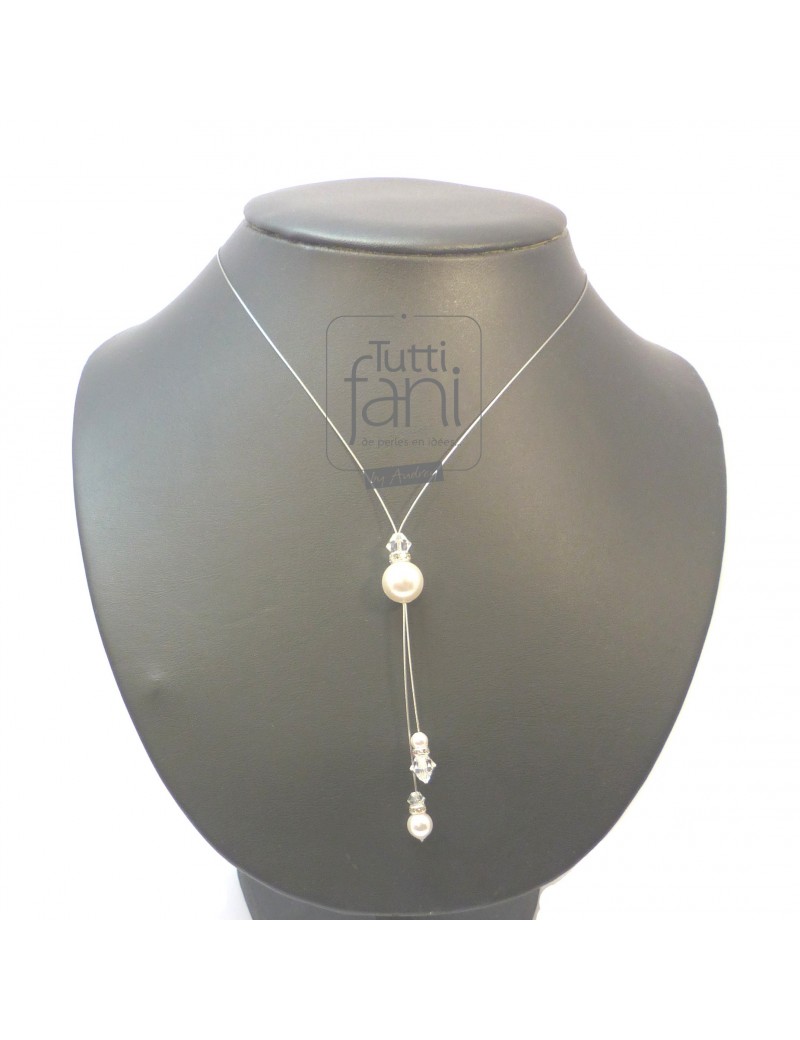 Collier tombants perles fines et cristal