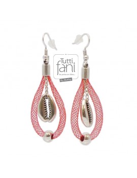 Boucles d'oreilles tubulaire rouge et coquillage