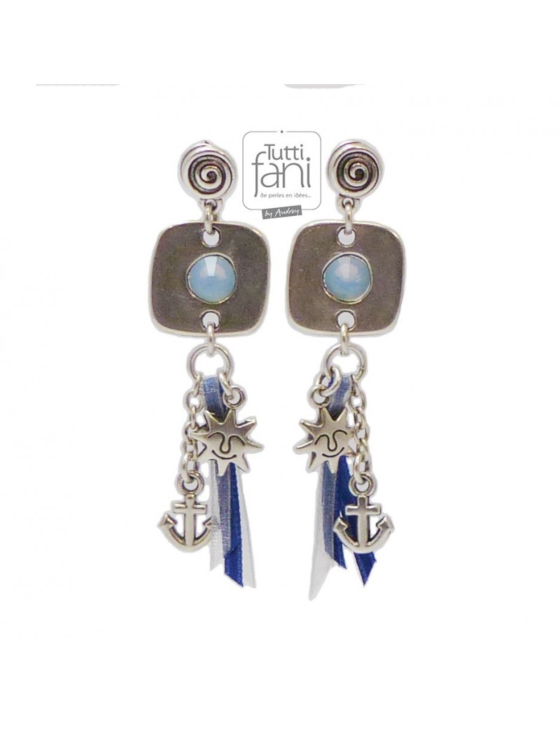 Boucles d'oreilles à breloques thème marin bleu