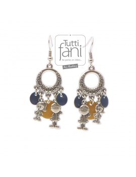Boucles d'oreilles jaune et bleu petits personnages