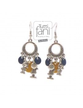 Boucles d'oreilles jaune et bleu petits personnages