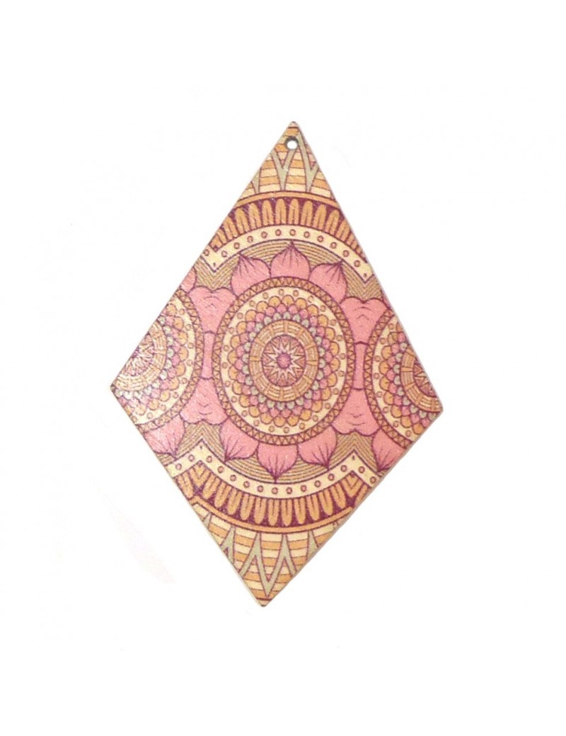 Pendentif losange en bois rose 50x75 mm