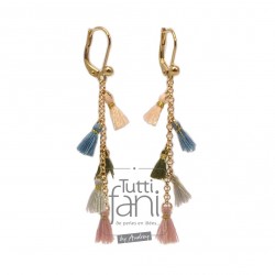 Boucles d'oreilles chaine dorée et pompons pastels