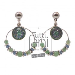 Boucles d'oreilles anneaux et cabochons bleu-vert