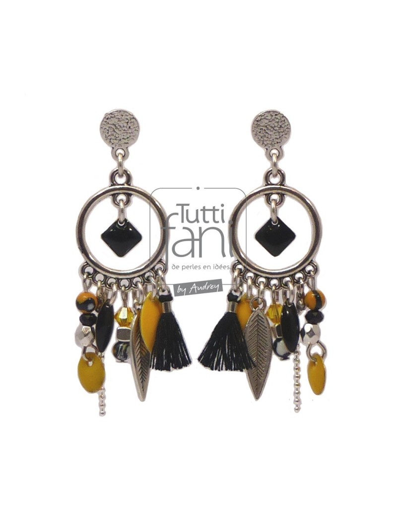 Boucles d'oreilles à breloques jaune et noir