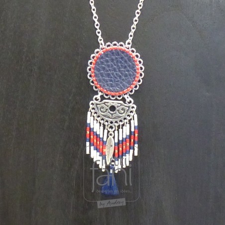 Sautoir pendentif tiges délicas et cuir