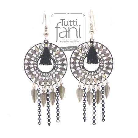 Boucles d'oreilles estampes, plumes et chaines