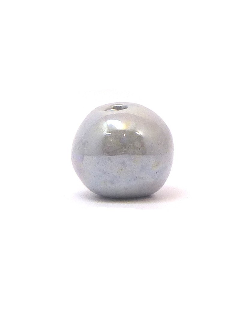 Perle céramique émaillée 22 mm gris clair