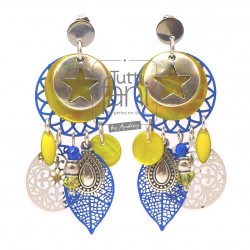 Boucles d'oreilles à breloques et estampes jaune-bleu électrique