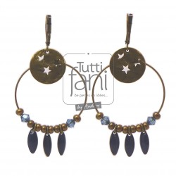 Boucles d'oreilles anneaux bronze et perles bleu marine